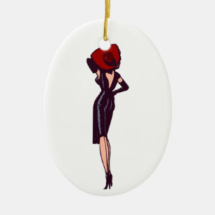 Vintage prachtige glamour meisje retro pin-up keramisch ornament