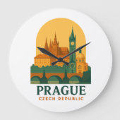 Vintage Prague Czech Republic Travel Retro Grote Klok (Voorkant)