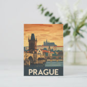 Vintage Prague Travel Poster Charles Bridge Briefkaart (Staand voorkant)