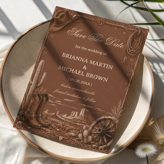 Vintage Prairie Frontier Rustieke Western Save The Date