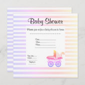 VINTAGE PRAM BABY SHOWER INVITATION pastelband Kaart (Voorkant / Achterkant)