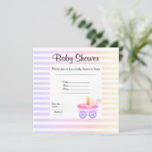 VINTAGE PRAM BABY SHOWER INVITATION pastelband Kaart (Staand voorkant)