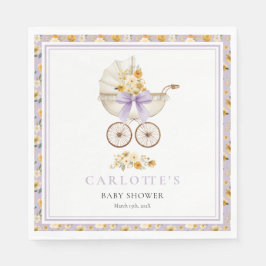 Vintage Pram Lavender Floral Baby Shower Napkin Servet