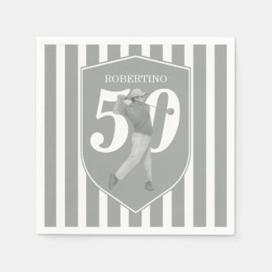 Vintage Preppy Golfer Grijs Wit 50e Verjaardag Servet