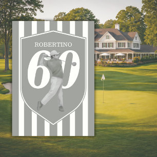 Vintage Preppy Golfer Grijs Wit 60e Verjaardag Kaart