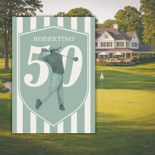 Vintage Preppy Golfer Groen Wit 50e Verjaardag Kaart