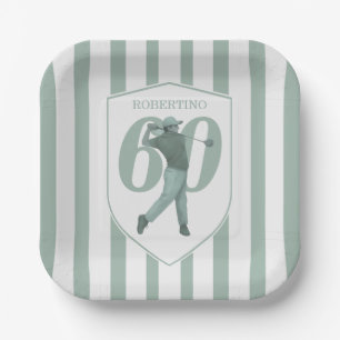 Vintage Preppy Golfer Groen Wit 60e Verjaardag Papieren Bordje