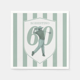 Vintage Preppy Golfer Groen Wit 60e Verjaardag Servet