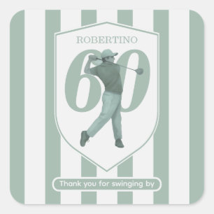 Vintage Preppy Golfer Groen Wit 60ste Verjaardag Vierkante Sticker