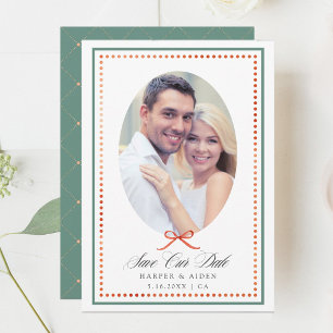 Vintage Preppy Groen Oranje Strik Foto Save The Date