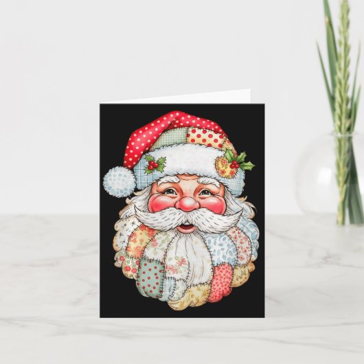 Vintage Preppy Kerstman Gezicht Patchwork Kerstmis Kaart (Voorkant)