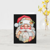 Vintage Preppy Kerstman Gezicht Patchwork Kerstmis Kaart (Gele Bloem)