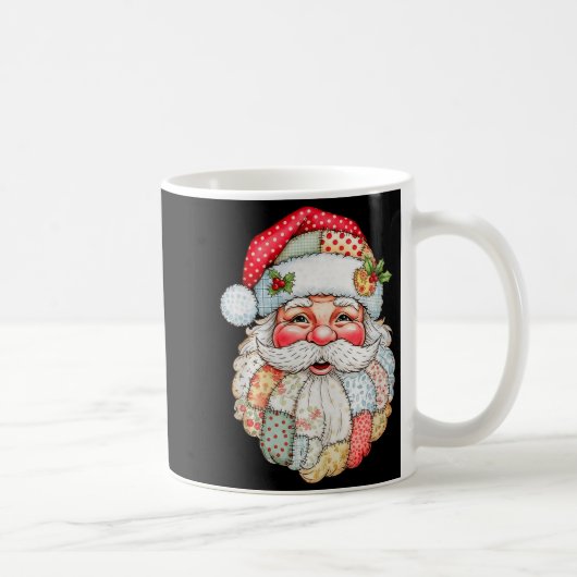 Vintage Preppy Kerstman Gezicht Patchwork Kerstmis Koffiemok (Rechts)