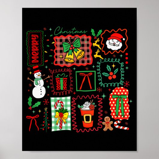 Vintage Preppy Merry Christmas Santa Coquette Bow  Poster (Voorkant)