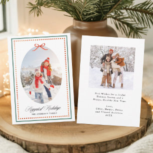 Vintage Preppy Rode Strik HAPPIEST HOLIDAYS 2 Foto Feestdagenkaart