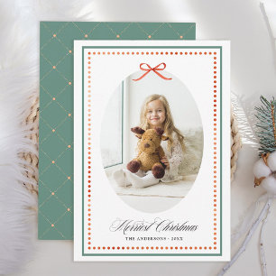 Vintage Preppy Rode Strik Kerst Foto Feestdagenkaart