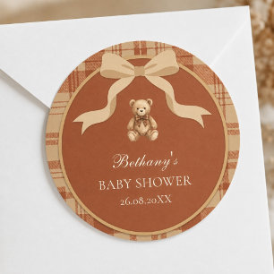 Vintage Preppy Teddybeer Gestreepte Baby Shower Ronde Sticker