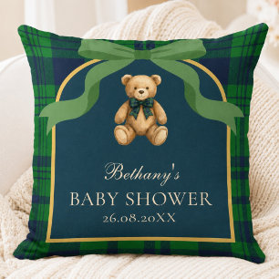 Vintage Preppy Teddybeer Groen Geruite Babykamer Kussen