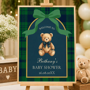 Vintage Preppy Teddybeer Groen Karo Welkom Poster