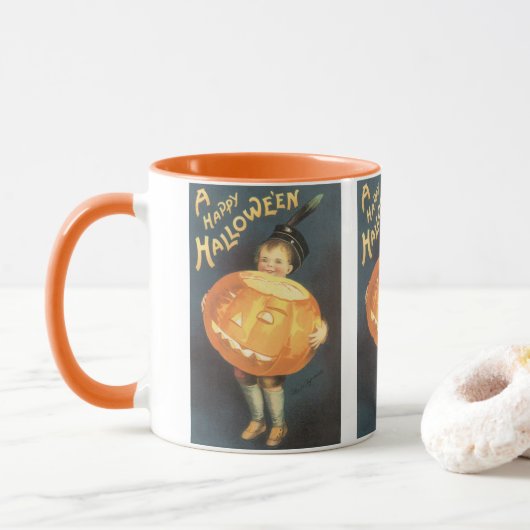 Vintage Prettig Halloween van Ellen Clapsaddle Mok (Met donut)