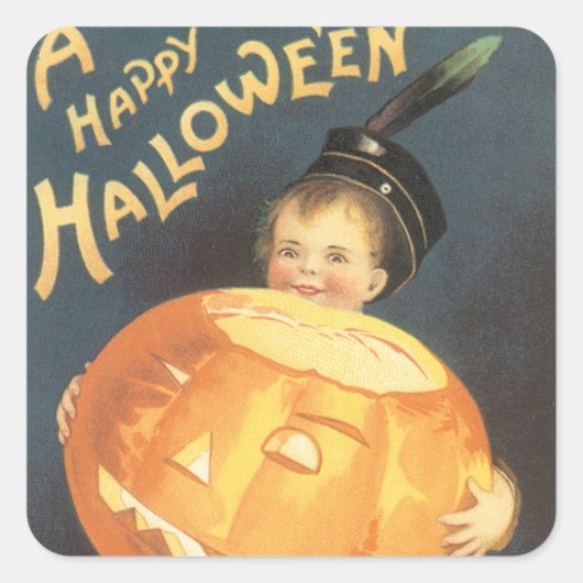 Vintage Prettig Halloween van Ellen Clapsaddle Vierkante Sticker (Voorkant)