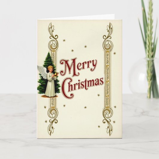 Vintage Prettig Kerst Engel Kaart (Voorkant)