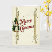 Vintage Prettig Kerst Engel Kaart (Gele Bloem)