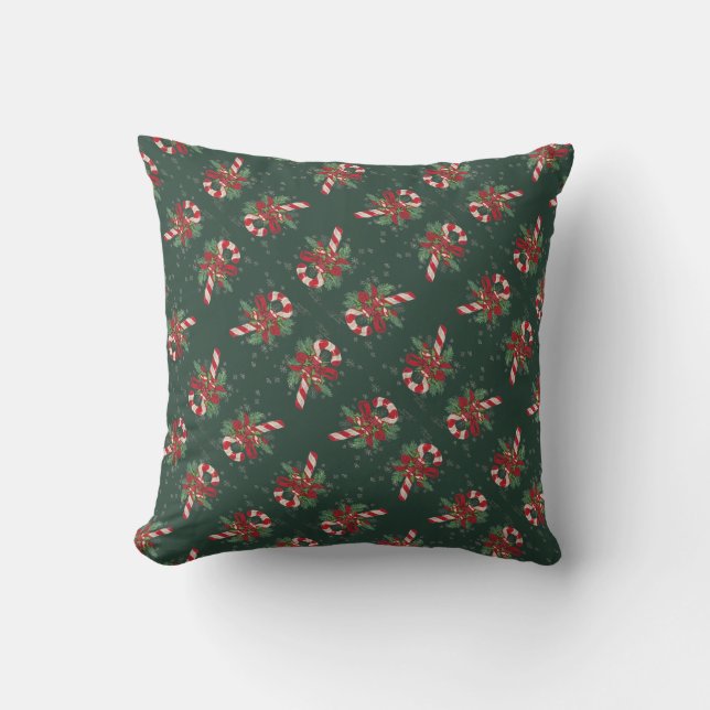 Vintage Prettig Kerst Kerststok Kussen (Voorkant)