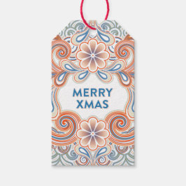 Vintage Prettig Kerstfeest met oranje bloemen Cadeaulabel