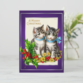 Vintage Prettig Kerstmis Kat Kaart