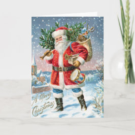 Vintage Prettig Kerstmis Kerstman Kaart
