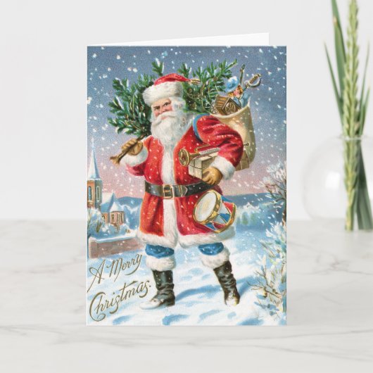 Vintage Prettig Kerstmis Kerstman Kaart (Voorkant)