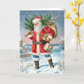 Vintage Prettig Kerstmis Kerstman Kaart (Gele Bloem)