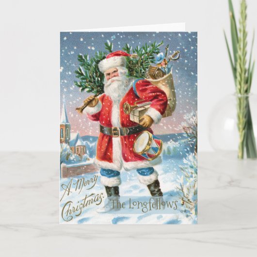 Vintage Prettig Kerstmis Kerstman Kaart (Voorkant)