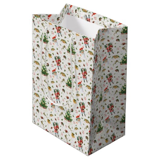 Vintage Prettig Kerstmis Kerstman Medium Cadeauzakje (Achterkant Gekanteld)