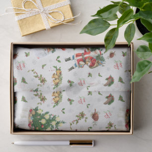 Vintage Prettig Kerstmis Kerstman  Tissuepapier