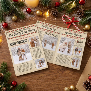 Vintage Prettig Kerstmis Kranten Foto Collage Feestdagen Kaart