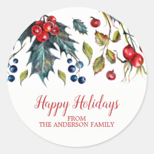 Vintage Prettige feestdagen Holly Berry Sticker