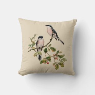 Vintage Pretty Birds op Beige Kussen