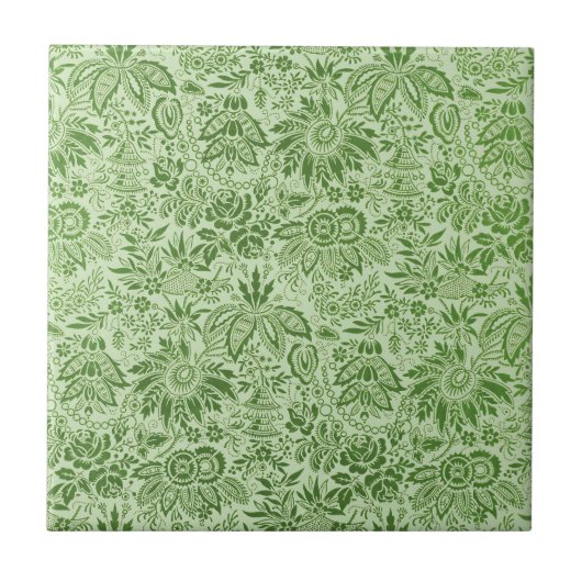 Vintage pretty green flowers floral pattern tegeltje (Voorkant)