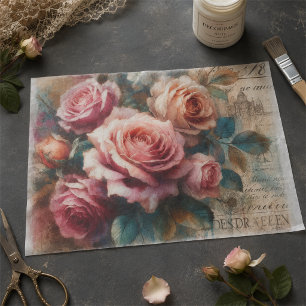 Vintage Pretty Rose & Botanische Collage Decoupage Tissuepapier