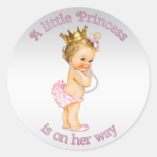 Vintage Princess Pearls Baby shower Ronde Sticker (Voorkant)