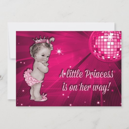 Vintage Princess Pink Disco Ball Baby shower Kaart (Voorkant)