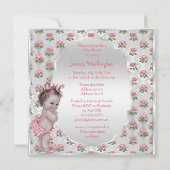 Vintage Princess Pink Roses Silver Baby shower Kaart (Achterkant)