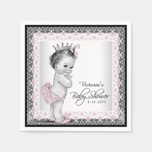 Vintage Prinses Baby Shower Servetten (Voorkant)