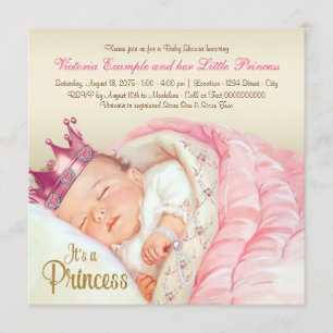 Vintage Prinses Roze Goud Baby Shower Kaart