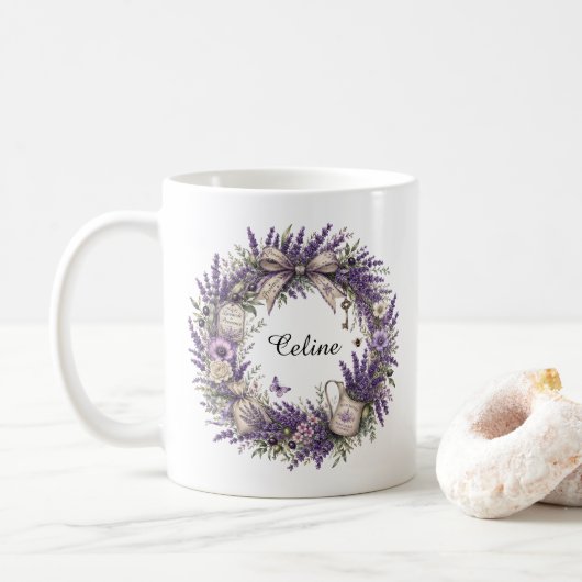 vintage provence lavendelkrans koffiemok (Met donut)