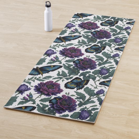Vintage pruim paars magenta bloemen vlinders yogamat (In situ)