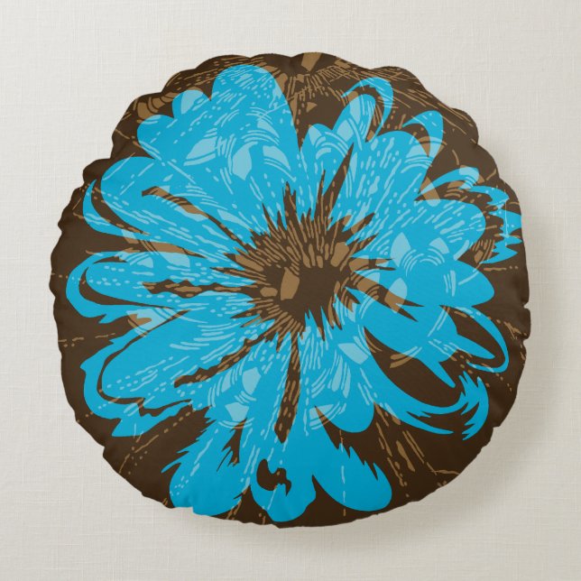 Vintage Psychedelische Bloemen Omkeerbaar van Rond Kussen (Voorkant)