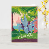 Vintage Puerto Rico Art Ilustration Kaart (Gele Bloem)